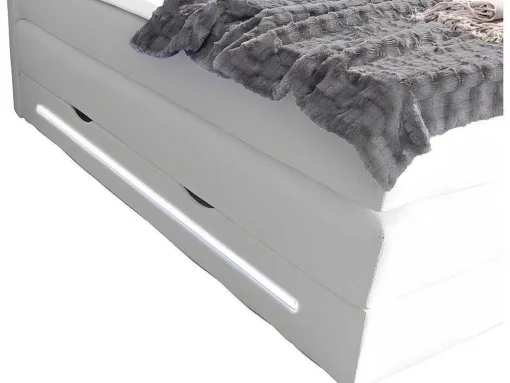 Complete Boxspring Met Hoofdeinde Met Leds, Bedbodem Met Opbergruimte, Matras En Dekmatras - Wit - Kunstleer - 160 X 200 Cm - Keros Van Dreamea