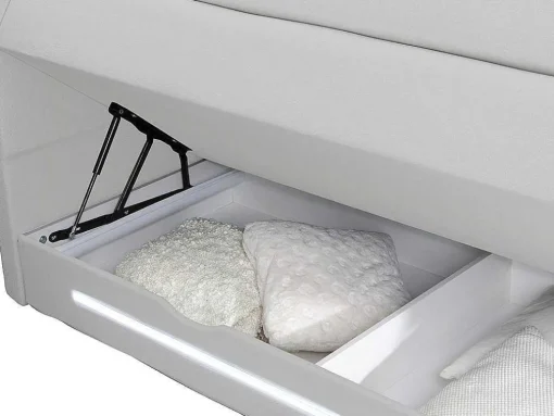 Complete Boxspring Met Hoofdeinde Met Leds, Bedbodem Met Opbergruimte, Matras En Dekmatras - Wit - Kunstleer - 160 X 200 Cm - Keros Van Dreamea