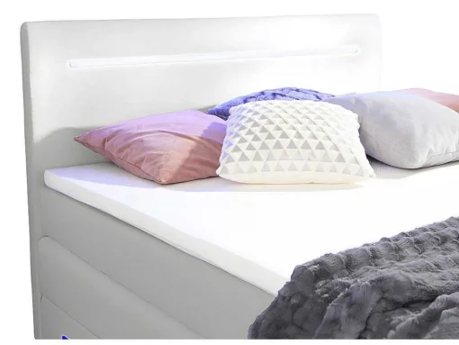 Complete Boxspring Met Hoofdeinde Met Leds, Bedbodem Met Opbergruimte, Matras En Dekmatras - Wit - Kunstleer - 160 X 200 Cm - Keros Van Dreamea