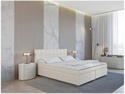 Complete Boxspringset Met Hoofdbord + Bedbodems + Matras + Dekmatras Siero Van Ysmee - 180 X 200 Cm - Stof - Ivoor