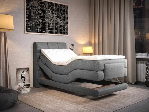 Complete Boxspringset Met Gestoffeerd Hoofdbord Met Elektrische Relaxbedbodems Met Matras Met Topmatras 100 X 200 Cm Stoffen Bekleding Lichtgrijs Lodi Van Palacio