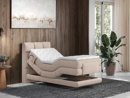 Complete Boxspringset Met Gestoffeerd Hoofdbord Elektrisch Verstelbare Relaxbedbodems Met Matras Met Topmatras 100 X 200 Cm Stoffen Bekleding Beige Lodi Van Palacio