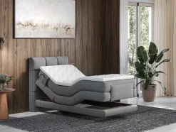 Complete Boxspringset Met Gestoffeerd Hoofdbord Met Elektrische Relaxbedbodems Met Matras Met Topmatras 100 X 200 Cm Stoffen Bekleding Lichtgrijs Lodi Van Palacio