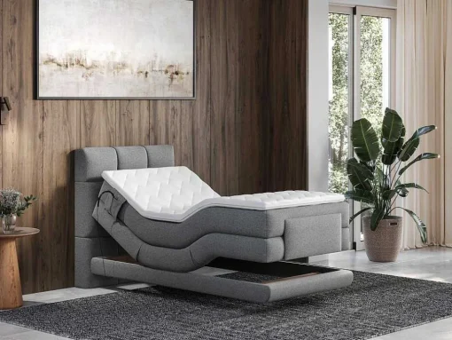 Complete Boxspringset Met Gestoffeerd Hoofdbord Met Elektrische Relaxbedbodems Met Matras Met Topmatras 100 X 200 Cm Stoffen Bekleding Lichtgrijs Lodi Van Palacio