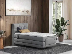 Complete Boxspringset Met Gestoffeerd Hoofdbord Met Elektrische Relaxbedbodems Met Matras Met Topmatras 100 X 200 Cm Stoffen Bekleding Lichtgrijs Lodi Van Palacio