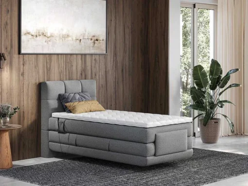 Complete Boxspringset Met Gestoffeerd Hoofdbord Met Elektrische Relaxbedbodems Met Matras Met Topmatras 100 X 200 Cm Stoffen Bekleding Lichtgrijs Lodi Van Palacio