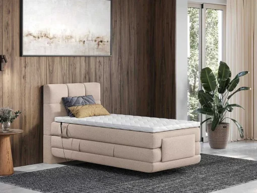 Complete Boxspringset Met Gestoffeerd Hoofdbord Elektrisch Verstelbare Relaxbedbodems Met Matras Met Topmatras 100 X 200 Cm Stoffen Bekleding Beige Lodi Van Palacio