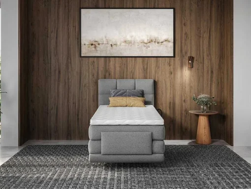 Complete Boxspringset Met Gestoffeerd Hoofdbord Met Elektrische Relaxbedbodems Met Matras Met Topmatras 100 X 200 Cm Stoffen Bekleding Lichtgrijs Lodi Van Palacio