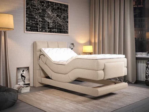 Complete Boxspringset Met Gestoffeerd Hoofdbord Elektrisch Verstelbare Relaxbedbodems Met Matras Met Topmatras 100 X 200 Cm Stoffen Bekleding Beige Lodi Van Palacio