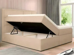 Complete Decoratieve Beddenset Met Hoofdbord + Opbergruimte + Matras + Dekmatras - 160 X 200 Cm - Beige - Loumia Van Dreamea
