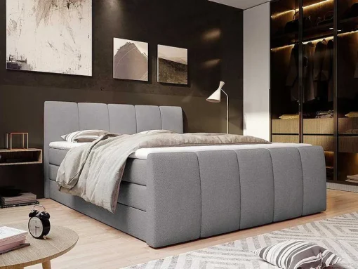 Complete Set Boxspring Met Verstelbaar Hoofdeinde + Bedbodem-Kist + Matras + Dekmatras Verone - Lichtgrijs - 160X200 Cm