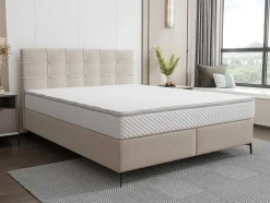 Complete Set Met Boxspring En Gecapitonneerd Hoofdbord + Bedbodem + Matras + Topmatras - 180 X 200 Cm - Stof - Beige - Inao Van Ysmee