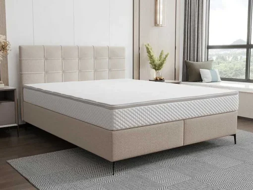 Complete Set Met Boxspring En Gecapitonneerd Hoofdbord + Bedbodem + Matras + Topmatras - 180 X 200 Cm - Stof - Beige - Inao Van Ysmee