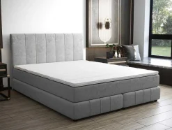 Complete Set Met Boxspring En Hoofdbord + Bedbodem + Matras + Topmatras - 160 X 200 Cm - Fluweel - Lichtgrijs - Hida Van Ysmee