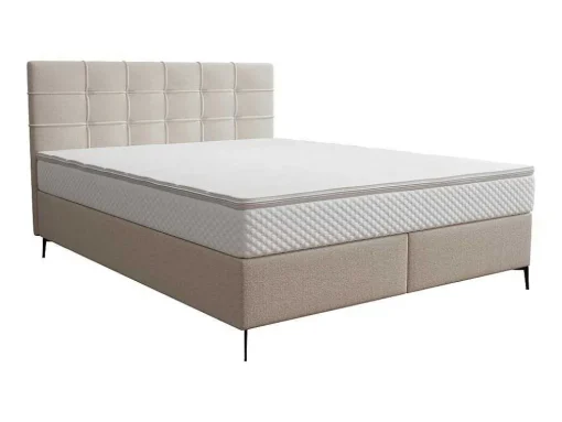 Complete Set Met Boxspring En Gecapitonneerd Hoofdbord + Bedbodem + Matras + Topmatras - 180 X 200 Cm - Stof - Beige - Inao Van Ysmee