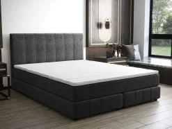 Complete Set Met Boxspring En Hoofdbord + Bedbodem + Matras + Topmatras - 160 X 200 Cm - Fluweel - Donkergrijs - Hida Van Ysmee