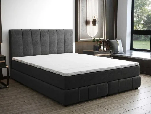 Complete Set Met Boxspring En Hoofdbord + Bedbodem + Matras + Topmatras - 160 X 200 Cm - Fluweel - Donkergrijs - Hida Van Ysmee