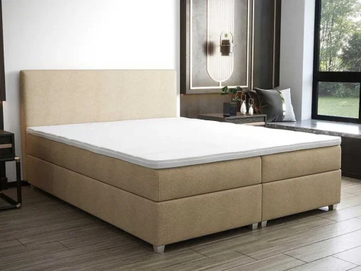 Complete Set Met Boxspring En Hoofdbord + Bedbodem + Matras + Topmatras - 180 X 200 Cm - Stof - Beige - Onan Van Ysmee