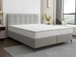 Complete Set Met Boxspring En Gecapitonneerd Hoofdbord + Bedbodem + Matras + Topmatras - 160 X 200 Cm - Stof - Lichtgrijs - Inao Van Ysmee
