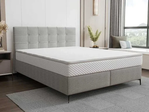 Complete Set Met Boxspring En Gecapitonneerd Hoofdbord + Bedbodem + Matras + Topmatras - 160 X 200 Cm - Stof - Lichtgrijs - Inao Van Ysmee