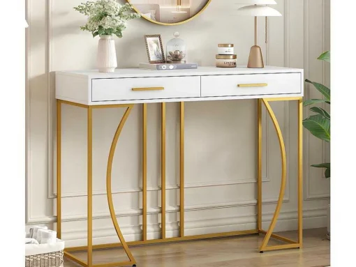 Console Met 2 Lades - Moderne Stijl - Wit & Goud