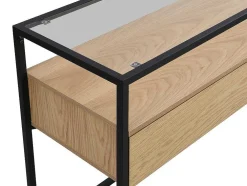Consoletafel Met 2 Lades Van Mdf, Gehard Glas En Metaal - Licht Naturel - Camata