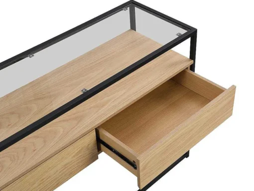 Consoletafel Met 2 Lades Van Mdf, Gehard Glas En Metaal - Licht Naturel - Camata