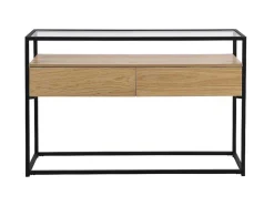 Consoletafel Met 2 Lades Van Mdf, Gehard Glas En Metaal - Licht Naturel - Camata