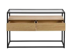 Consoletafel Met 2 Lades Van Mdf, Gehard Glas En Metaal - Licht Naturel - Camata