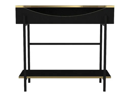 Consoletafel Met 1 Plank En 1 Nis - Zwart En Goudkleurig - Meriova