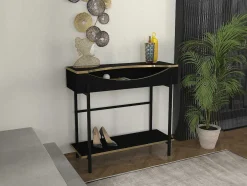 Consoletafel Met 1 Plank En 1 Nis - Zwart En Goudkleurig - Meriova