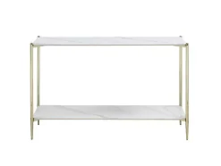 Consoletafel Met 1 Plank Van Keramiek En Metaal - Wit Marmereffect En Goud - Madola