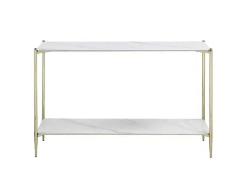 Consoletafel Met 1 Plank Van Keramiek En Metaal - Wit Marmereffect En Goud - Madola