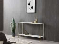 Consoletafel Met 1 Plank Van Keramiek En Metaal - Wit Marmereffect En Goud - Madola