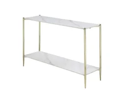 Consoletafel Met 1 Plank Van Keramiek En Metaal - Wit Marmereffect En Goud - Madola