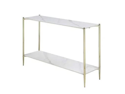 Consoletafel Met 1 Plank Van Keramiek En Metaal - Wit Marmereffect En Goud - Madola