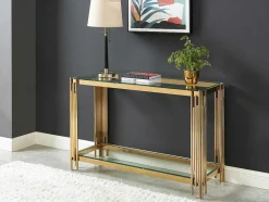 Consoletafel Van Gehard Glas En Roestvrij Staal - Goudkleurig - Nomelano - Van Pascal Morabito
