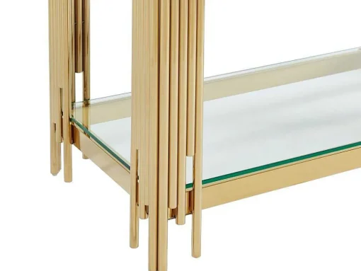 Consoletafel Van Gehard Glas En Roestvrij Staal - Goudkleurig - Nomelano - Van Pascal Morabito