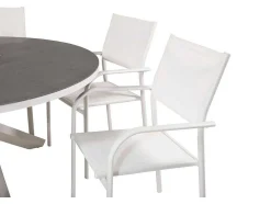 Copacabana Tuinmeubelset Tafel O140Cm En 6 Stoel Santorini Wit, Grijs, Cremekleur.