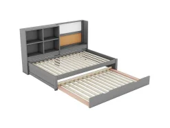 Dagbed Met Onderschuifbed - 90X200Cm - Met Tekentafel En Opbergvakken - Grijs