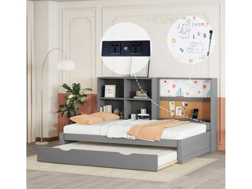 Dagbed Met Onderschuifbed - 90X200Cm - Met Tekentafel En Opbergvakken - Grijs