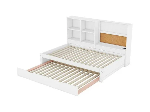 Dagbed Met Onderschuifbed - 90X200Cm - Met Tekentafel En Opbergvakken - Wit