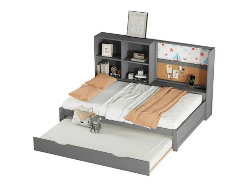 Dagbed Met Onderschuifbed - 90X200Cm - Met Tekentafel En Opbergvakken - Grijs