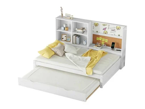 Dagbed Met Onderschuifbed - 90X200Cm - Met Tekentafel En Opbergvakken - Wit
