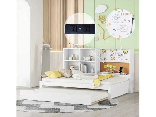 Dagbed Met Onderschuifbed - 90X200Cm - Met Tekentafel En Opbergvakken - Wit