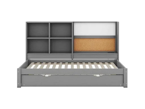 Dagbed Met Onderschuifbed - 90X200Cm - Met Tekentafel En Opbergvakken - Grijs