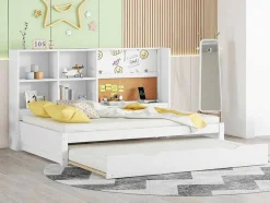 Dagbed Met Onderschuifbed - 90X200Cm - Met Tekentafel En Opbergvakken - Wit