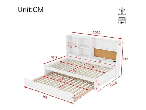 Dagbed Met Onderschuifbed - 90X200Cm - Met Tekentafel En Opbergvakken - Wit