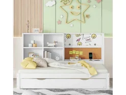 Dagbed Met Onderschuifbed - 90X200Cm - Met Tekentafel En Opbergvakken - Wit