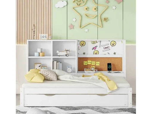 Dagbed Met Onderschuifbed - 90X200Cm - Met Tekentafel En Opbergvakken - Wit